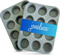 Jenaluca Silicone Cupcake & Muffin Pan for Baking - Set of TWO 12-cup pans, 12x9 Size, Non-stick, BPA Free, Dishwasher Safe - no cupcake liner needed