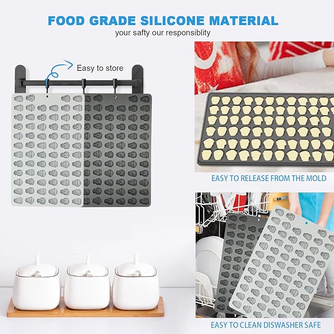 2 PCS Mini Gummy Skull Candy Molds, Silicone Mold for Chocolate, Fondant, Candy, Biscuits, Cookie, Jelly and Dog Training Commands Concept, Total 140 Cavities(Skull Shape)