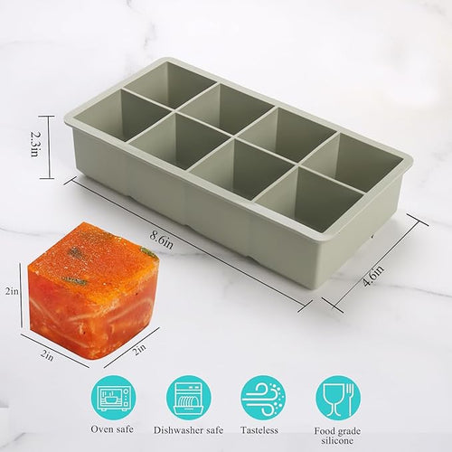 1/2 Cup Silicone Freezer Tray With Lid - Silicone Freezer Molds 2-Pack For meal prep & freezing of various sauces and other dishes, makes 16 perfect 1/2 cup portions cubes（Green 2 Pack）
