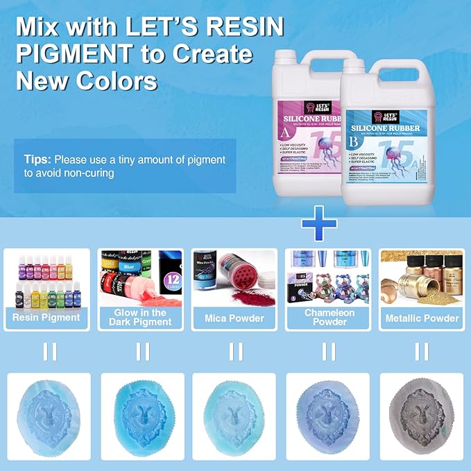 LET'S RESIN Silicone Mold Making Kit 15A, 4H Faster Curing Liquid Silicone Rubber, Super Elastic Translucent Clear Mold Making Kit, Molding Silicone for Silicone Molds, Soap Making, Clay(22lbs)