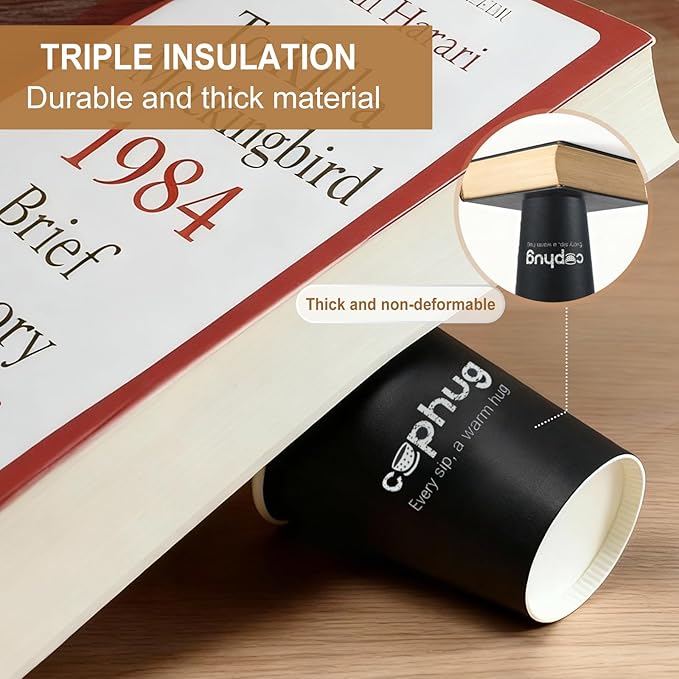 300 Pack 8 oz Disposable Paper Coffee Cups, 8 Ounce Black Paper Hot Coffee Cups–Perfect for Hot Beverages, Party, Office, and Home Use