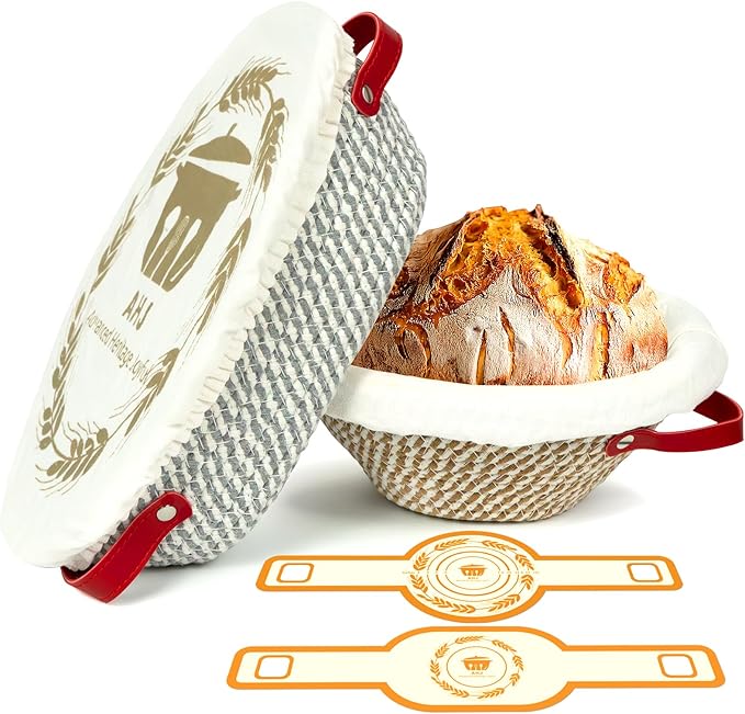 Banneton Bread Proofing Basket Set, Round & Oval Sourdough Proofing Baskets with Liners, Covers & Silicone Bread Mats, Sourdough banneton basket for Sourdough Baking Supplies