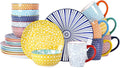 Selamica Ceramic Dinnerware Sets for 6, 24 Piece Plates and Bowls Sets, Scratch Resistant Dishes Set-Dishwasher & Microwave & Oven Safe, Assorted Colors A