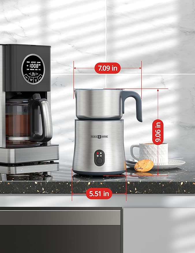 PARIS RHÔNE Detachable 4-in-1 Milk Frother and Steamer, PARIS RHÔNE 300ml Hot Chocolate Maker and Electric Milk Heater with Hot & Cold Foam, Dishwasher Safe