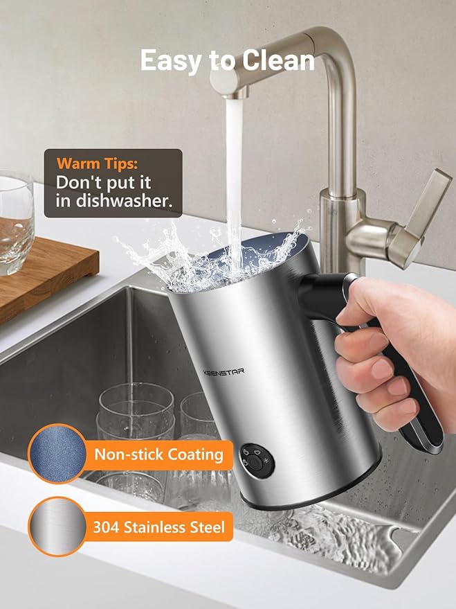 Keenstar Electric Milk Frother, Automatic Milk Steamer Warm or Cold Foam Maker for Coffee, Cappuccino, Latte, Stainless Steel Milk Warmer with Temperature Controls