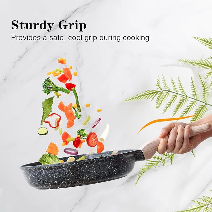 Kordisen Frying Pans Nonstick with Lid, 11 Inch Skillet with Lid, Induction Cooking Pan, Stay-Cool Handle, Compatible with All Stovetops, PFOA Free