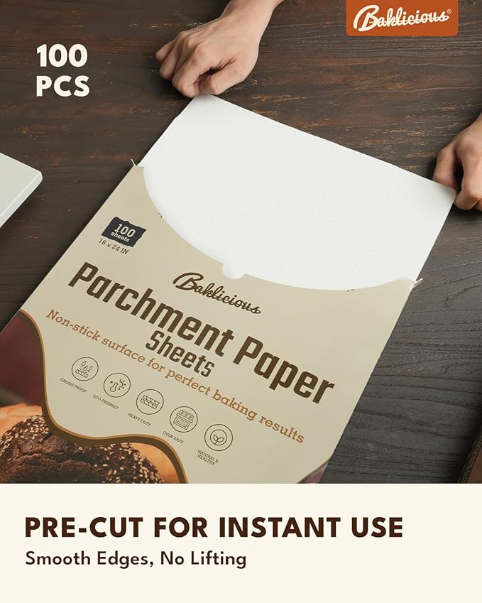 16x24 inch Heavy Duty Parchment Paper Sheets, 100Pcs Precut Non-Stick Full Parchment Paper for Baking, Cooking, Grilling, Frying and Steaming, Full Sheet Baking Pan Liners, Commercial Baking
