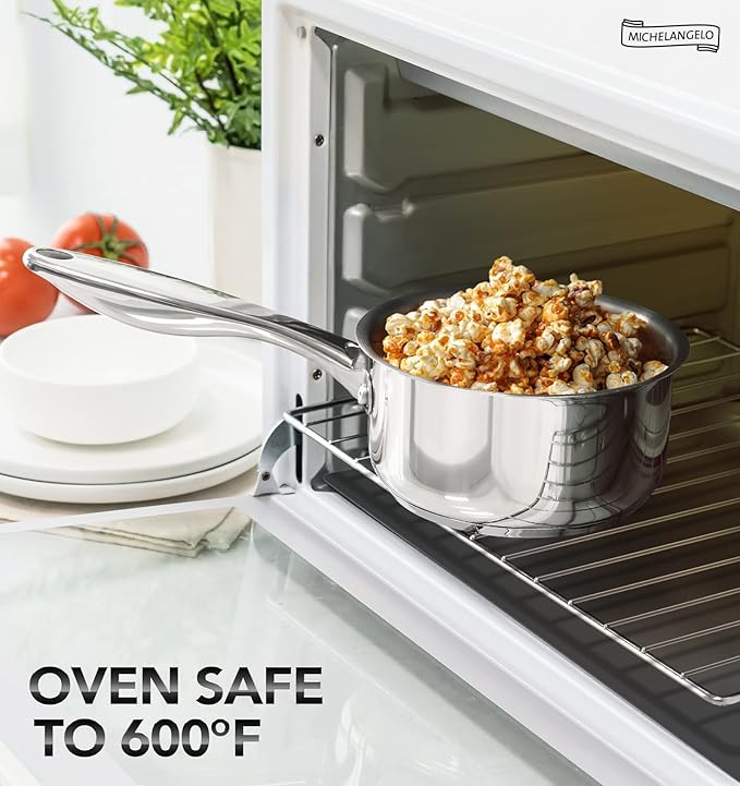MICHELANGELO 1Qt & 2Qt Tri-ply Stainless Steel Saucepan Set, Small Cooking Pots with Tempered Glass Lids, Induction Ready, Oven & Dishwasher Safe, Multipurpose Sauce Pans for Home Kitchen & Restaurant