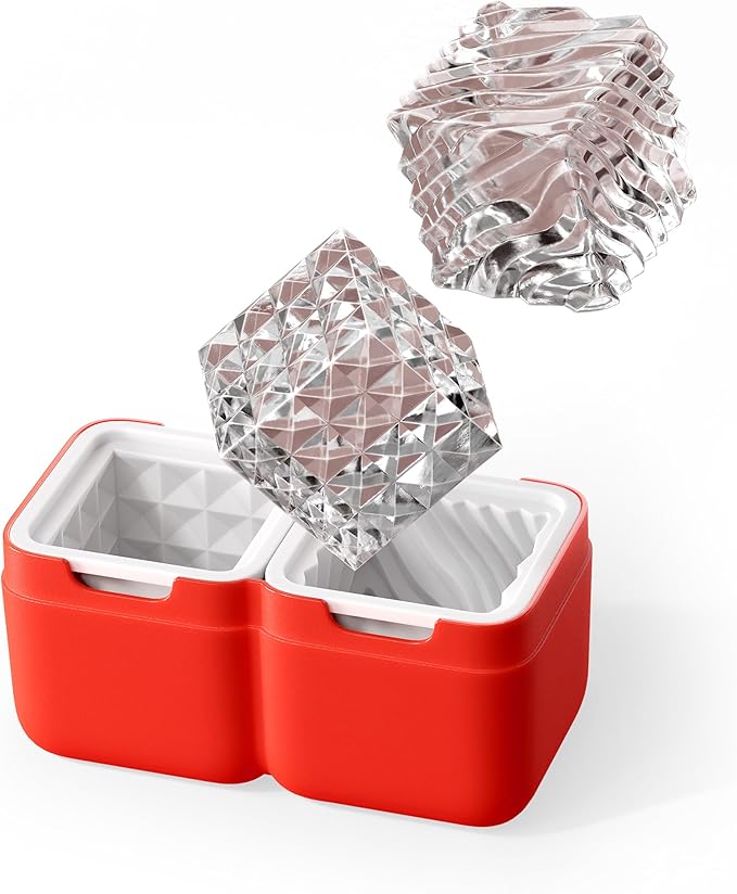 ZOKU Set of 2 Silicone Ice Molds, Luxe, Large Wavy & Faceted Cube Forms for Craft Cocktails, Keeps Drinks Colder Longer with Less Dilution, Easy-Release, BPA-Free