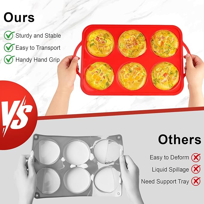 2 Pack 4 Inch Silicone Egg Molds for Breakfast Sandwiches with Metal Frames, Jumbo Size Muffin Top Pans, Silicone Egg Bite Baking Trays, BPA Free & Non-Stick