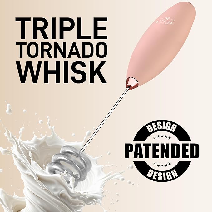 Zulay Kitchen Tornado Whisk Milk Frother with 4 AA Duracell Batteries - Triple Whisk for More Power - Handheld Coffee Frother with Stand - Drink Mixer for Lattes, Matcha & Protein Shakes