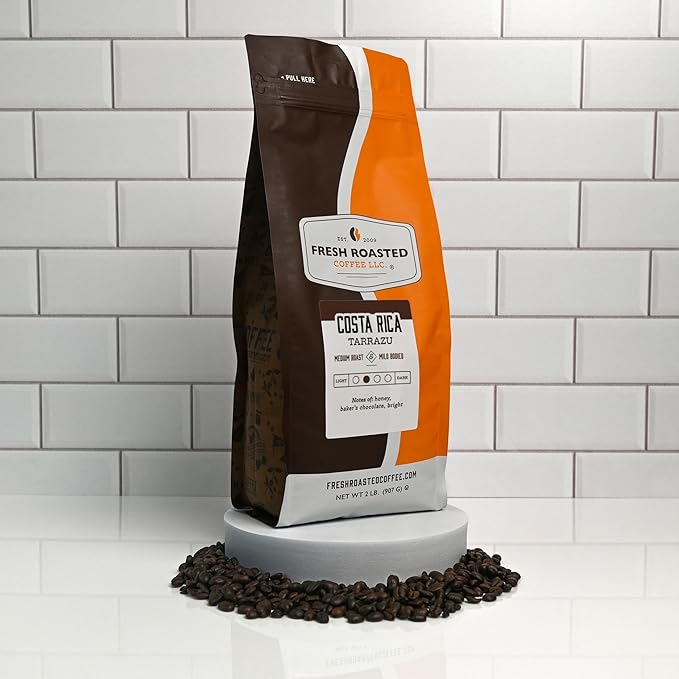 Fresh Roasted Coffee, Costa Rican Tarrazu, 2 lb (32 oz), Medium Roast, Kosher, Ground