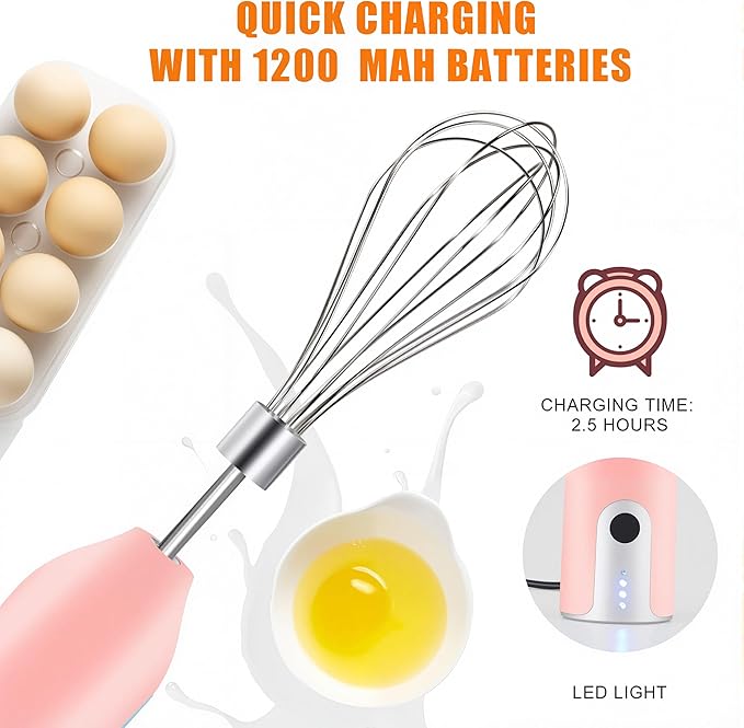Electric Egg Beater Whisk, USB Charging Mixer, Three-Speed Adjustment, Suitable for Whisking Eggs, Cream, Sauce, Jam Supplements and More, Pink