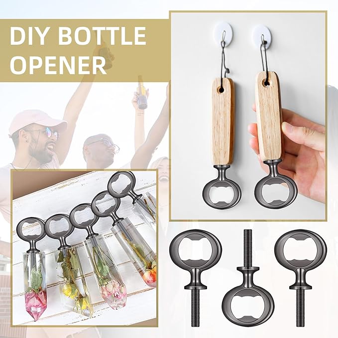 Metal Bottle Opener Kit - 10 Pcs Stainless Steel Inserts, DIY Beer Opener Hardware, Flat Black Inserts