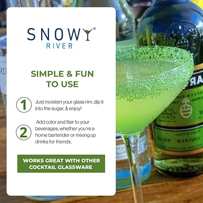 Snowy River Holly Green, Cocktail & Margarita Sugar Rimmer - Vibrant Naturally Colored Sugar for Cocktail Rimming, Baking & Decorating, Medium Crystal - 16oz