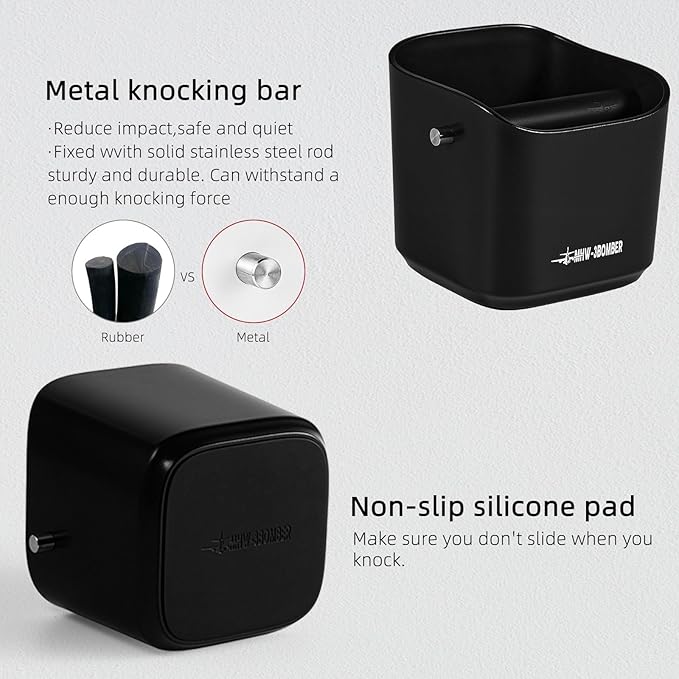 MHW-3BOMBER Espresso Knock Box, 1.2L(15 Cups) Coffee Knock Box with Removable Knock Bar and Anti-slip Pads for Espresso Puck, Coffee Ground, Durable Espresso Accessories, Black GB5967B-OS