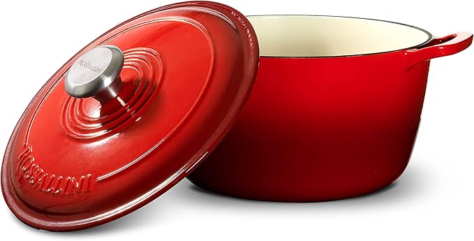 Signature Enameled Cast Iron Dutch Oven, Non-Stick Serving Pot with Tight Fitting Lid for Perfect Roasting, Baking, Sauteing, and Bread Making | 3.5Q (3.3L) - Red