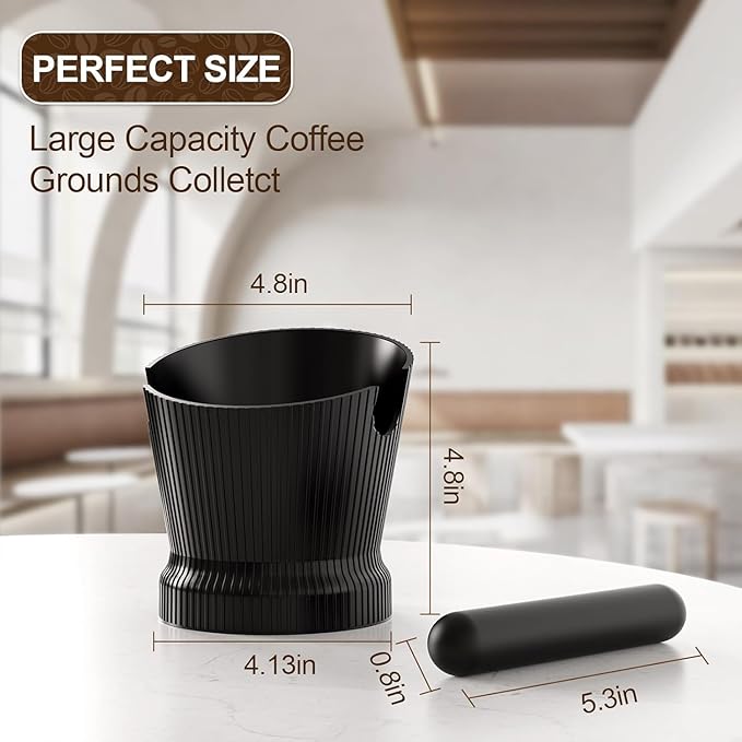 Espresso Knock Box, Coffee Knock Box with Durable Knock Bar and Non-Slip Base, Knock Box for Machine Accessories (Black Stripe)