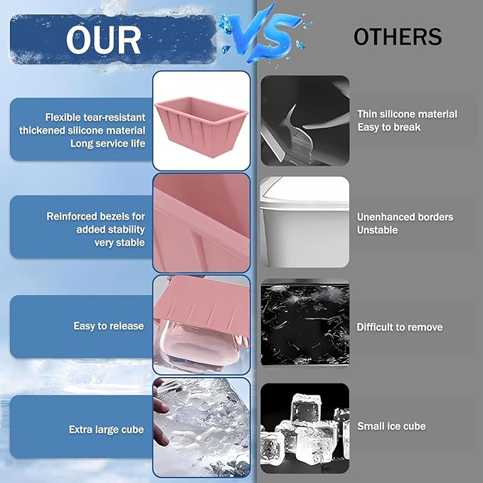 Extra Large Ice Cube Molds 4Pack 32LB Silicone Ice Block Molds for Ice Plunge Tub, Reusable Ice Cube Trays for Freezer, Giant Ice Cube Molds for Home Ice Baths,Cold Plunge Accessories (Pink)