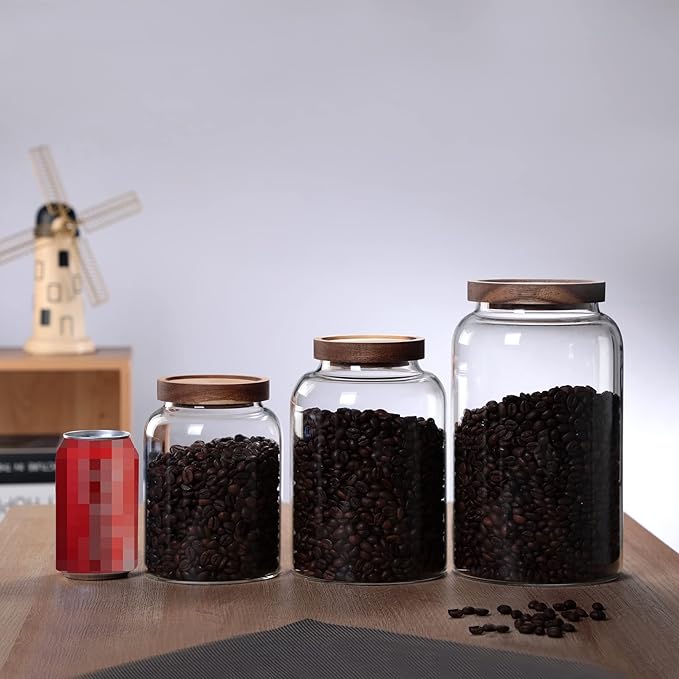 MOLFUJ 2500ML 83FL Oz Glass Storage Container with Wood Lid Large Decorative Organizer Bottle Canister Pantry Jar with Air Tight Wooden Lid for Food Coffee Candy Cereal Rice Flour Pop Spaghetti