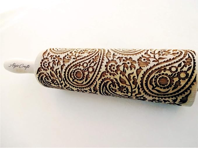 PAISLEY Embossing Rolling Pin with Oriental Pattern. Dough Roller for Embossed Cookies and Pottery by Algis Crafts