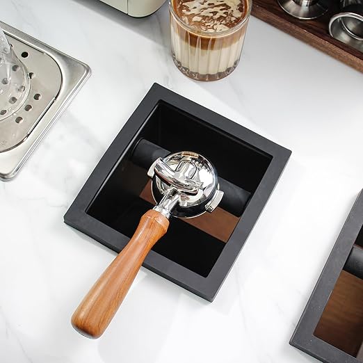 Espresso Coffee Ground Knock Box Chute, Built-in Desktop Waste Bucket, Stainless Steel Bottomless Knocking Residue Box (Trapezoid)