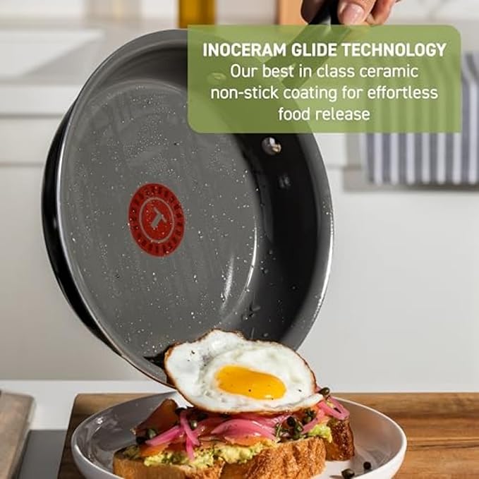 T-Fal Preserve Ceramic Nonstick Saute Pan with Lid 5.5 Qt, Oven and Broiler Safe up to 350°F Cookware, Frying Pan, Stay-Cool Handle, Skillet Pots and Pans, Black