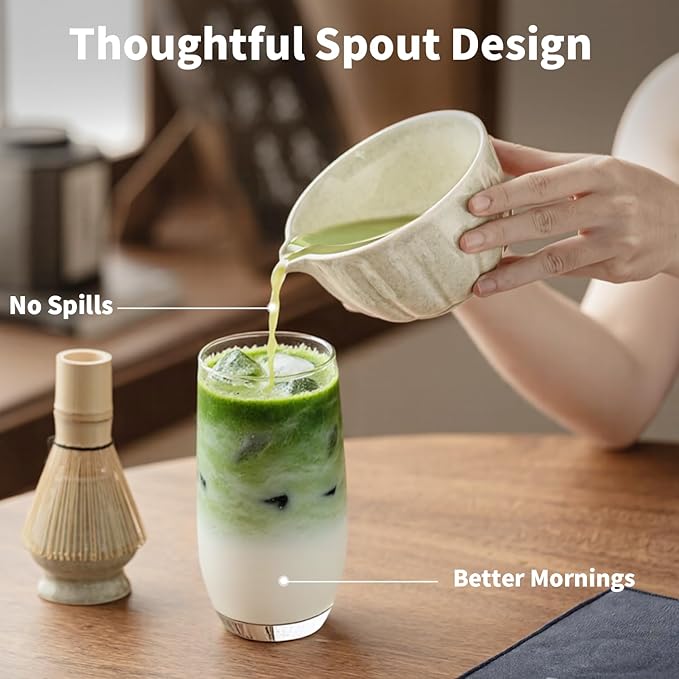 8 Pcs Matcha Whisk Set - HTRCXB Matcha Set with Ceramic Bowl, Bamboo Whisk & Holder, Scoop, Sifter, Measuring Spoon, Scoop Rest & Tea Towel, Complete Gift Kit for Beginners & Tea Lovers