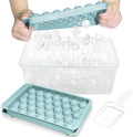 WIBIMEN Ice Cube Tray with Lid and Bin - Round Ice Trays for Freezer with Lid - Ice Cube Trays for Freezer with Ice Container (1"-2PACK Blue)