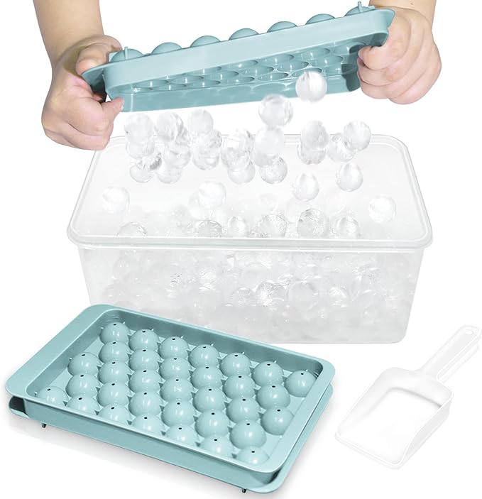 WIBIMEN Ice Cube Tray with Lid and Bin - Round Ice Trays for Freezer with Lid - Ice Cube Trays for Freezer with Ice Container (1"-2PACK Blue)