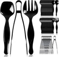 18 Count Plastic Serving Utensils Set, Disposable Serving Utensils for Catering Party Events, Including Black Plastic Spoons, Tongs and Forks (Black, 18pcs utensils)