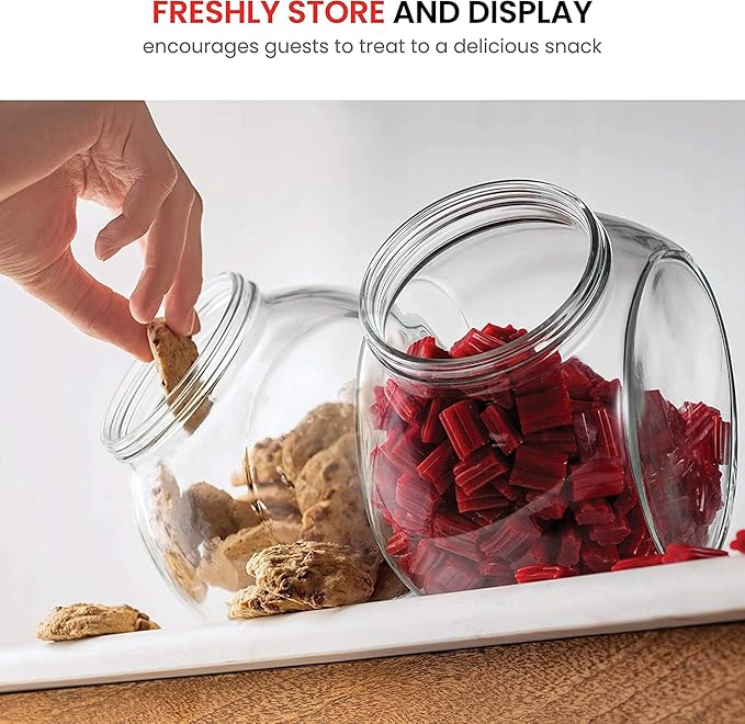 Bormioli Rocco Pandora Glass Candy Jar 75½-Ounce Cookie Jar (2 Pack) with Plastic Airtight Seal Lid 2-Way Display, Bulk-Food Storage Jar for Snacks, Dry Food, Jelly Beans Canister, Apothecary Jars.