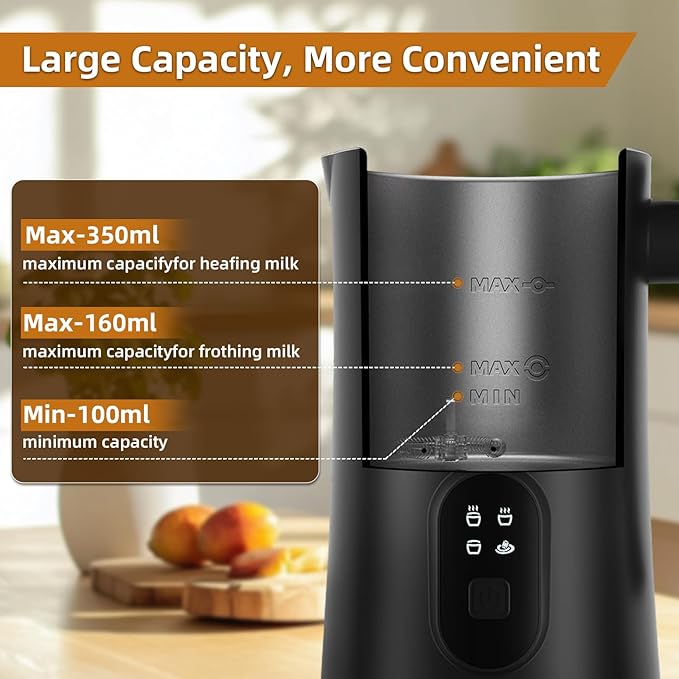 Milk Frother, 4-in-1 Electric Milk Steamer, 350ml/11.8oz Automatic Frother Machine for Coffee, Warm and Cold Foam, Temperature Control for Latte, Cappuccino, Hot Chocolate