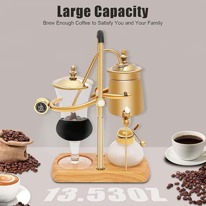 Balance Siphon Coffee Maker, Belgian Royal Coffee Machine Vacuum Brewing System, Gravity Vintage Coffee Makers, Manual Free-Standing Caffeic Machine, Capacity 400ml/13.53oz