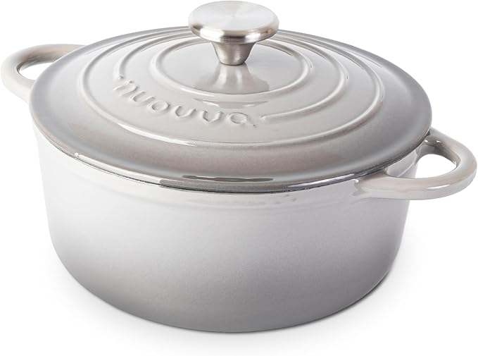 Cast Iron Dutch Oven with Lid – Non-Stick Ovenproof Enamelled Casserole Pot – Sturdy Dutch Oven Cookware – Grey, 3.1-Quart, 22cm – by Nuovva