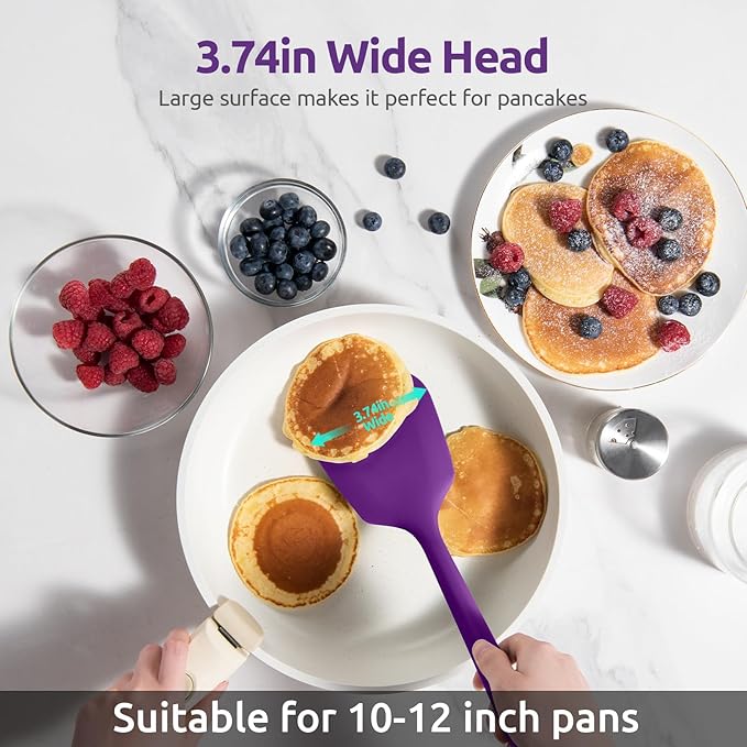 600ºF Heat Resistant Silicone Turner: U-Taste 13.6in Solid Kitchen Spatula Flipper, Food Grade Flexible & Thin Rubber Seamless Cooking Utensil for Flipping Egg, Pancake in Nonstick Cookware (Purple)