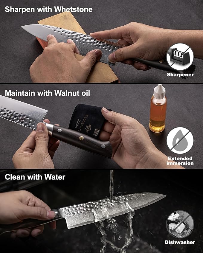Japanese Chef Knife Kitchen Knife with 67 Layers Damascus Steel AUS-10 Core, Professional Damascus Knife with Full-Tang Ebony Wood Handle and Premium Gift Box(8.27 Inch Gyuto Chef Knife)