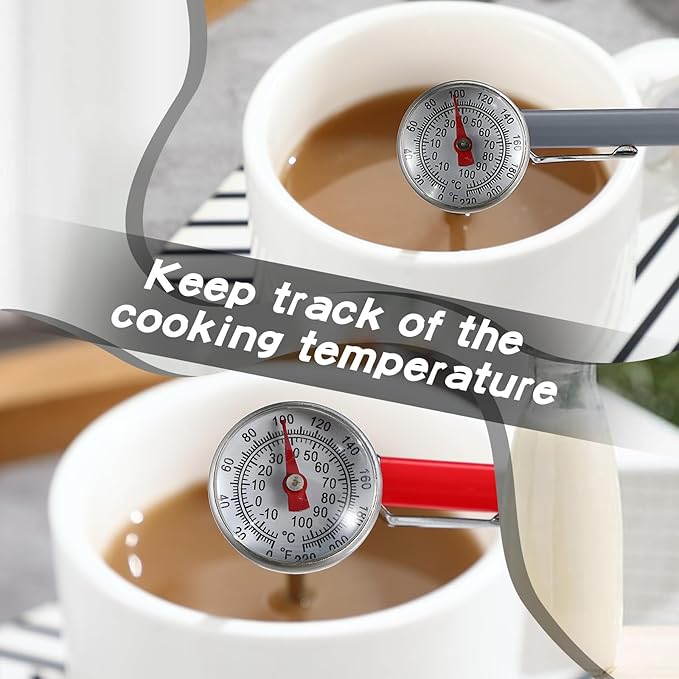 Xuhal 6 Pcs Stainless Steel Kitchen Thermometer with 5 Inch Long Stem 1 Inch Dial Thermometer Milk Frothing Food for Oven Probe Meat Grill BBQ Cooking Chocolate Water(Multicolor)