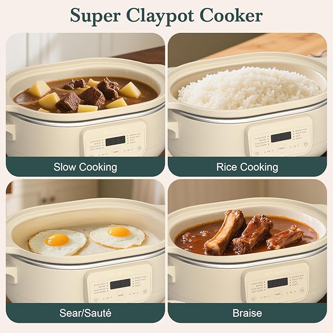 MAGNIFIQUE 4 Quart Programmable Casserole Slow Cooker, 8-in-1 Multi Cooker with Removable Non-Toxic Stoneware Crock, Claypot Slow Cooker, Rice-cooking, Nonstick, Oven Safe Pot to 450°F, Oatmeal