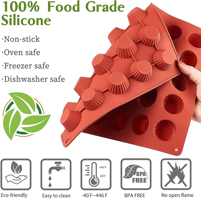 JOERSH 30-Cavity Mini Peanut Butter Cup Mold Silicone Candy Mold Bite Size for Keto Fat Bomb, Dark Chocolate