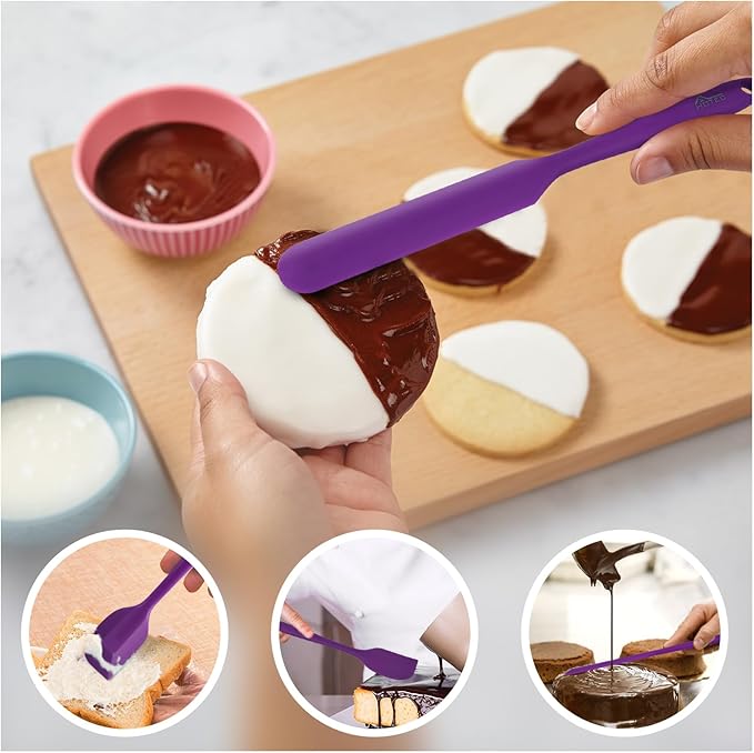 HOTEC 600℉ Heat Resistant BPA-Free Silicone Rubber Spatula Set for Baking, Cooking, and Mixing Non Stick Dishwasher Safe, Purple Set of 5
