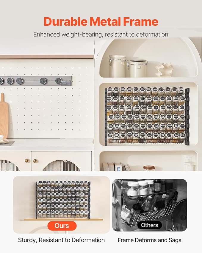 VEVOR Spice Rack Organizer for Cabinet, Spice Organizer with 72 Empty Spice Jars, Lids, Spice Labels, and Funnel Complete Set, Seasoning Organizer for Countertop, Kitchen, Pantry, Cupboard, 23x16 in