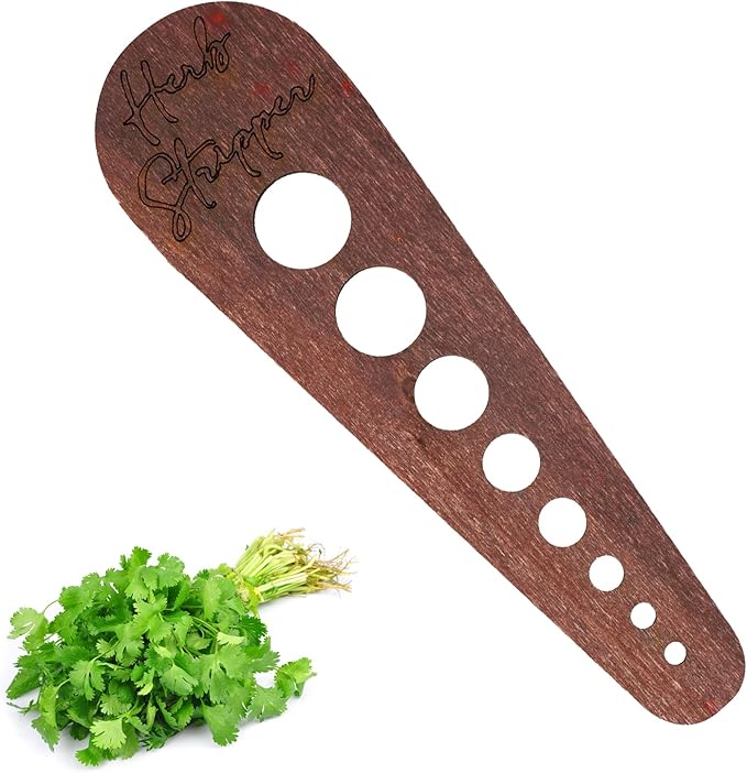 Herb Stripper Tool, Wooden Herb Stripper Vegetable Leaf Remover 8 Different Aperture Designs Wood Stripping Strippers Suitable for Herbs, Parsley, Coriander, Thyme, Rosemary (Brown)
