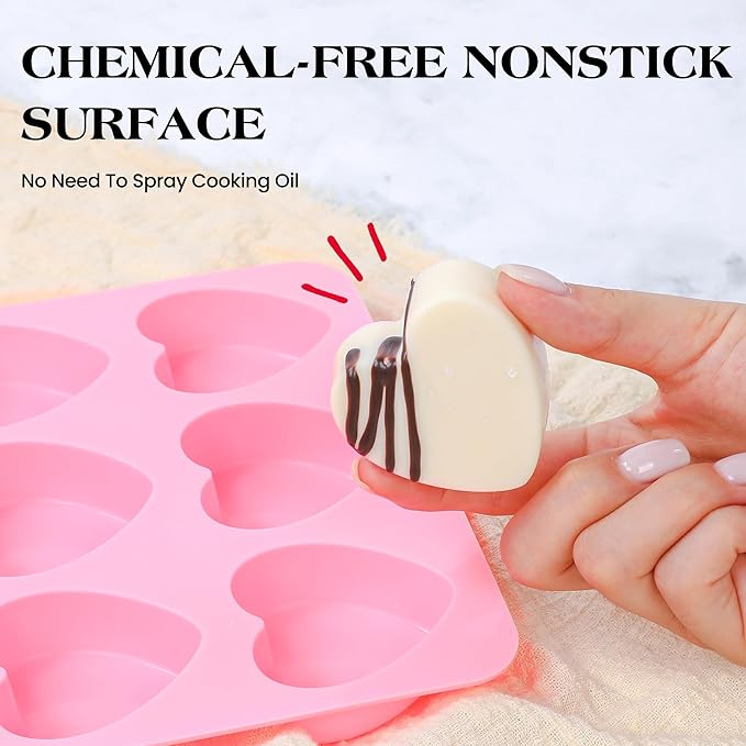 2 Inch Heart Shaped Silicone Molds for Chocolate, Candy, Gummy, Soap (Set of 2, Pink)