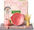Maestri House Matcha Whisk Set, 7 Pcs Complete Matcha Kit with Spouted Ceramic Bowl, Bamboo Whisk & Holder, Scoop & Sifter, Tea Cloth – Ideal Gift for Matcha Lovers(Pink)