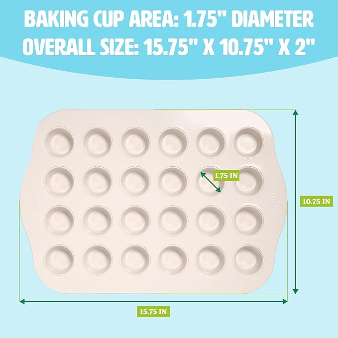 Tasty Clean Ceramic 24-Cup Mini Muffin Pan, Durable Aluminized Steel for Professional Results, Clean Ceramic Nonstick Coating, Oven Safe to 425°F, Dishwasher Safe, Aqua