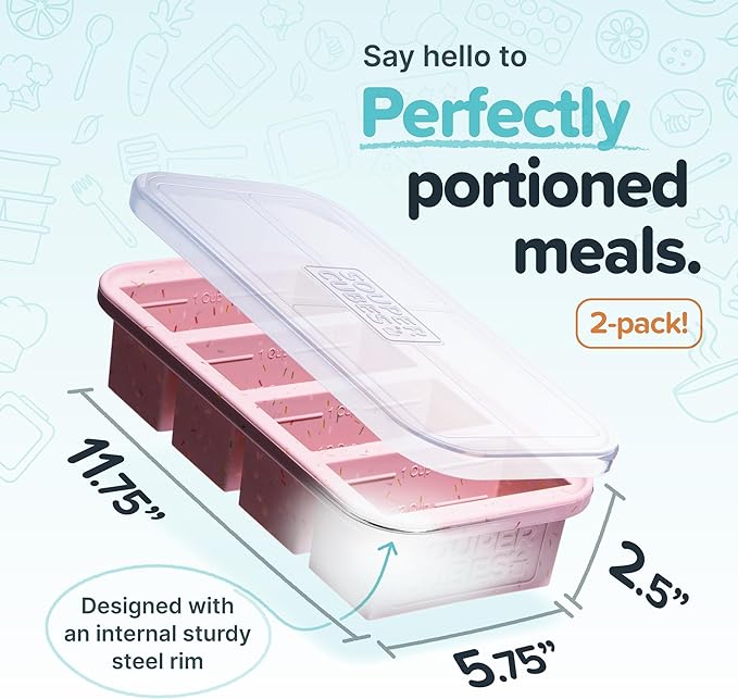 Souper Cubes 1 Cup Silicone Freezer Molds with Lids - Soup Cubes Freezer Tray with Lid - Perfect for Freezing Broth, Rice, Individual Portions, Meal Prepping and More - Sprinkles - 2-Pack