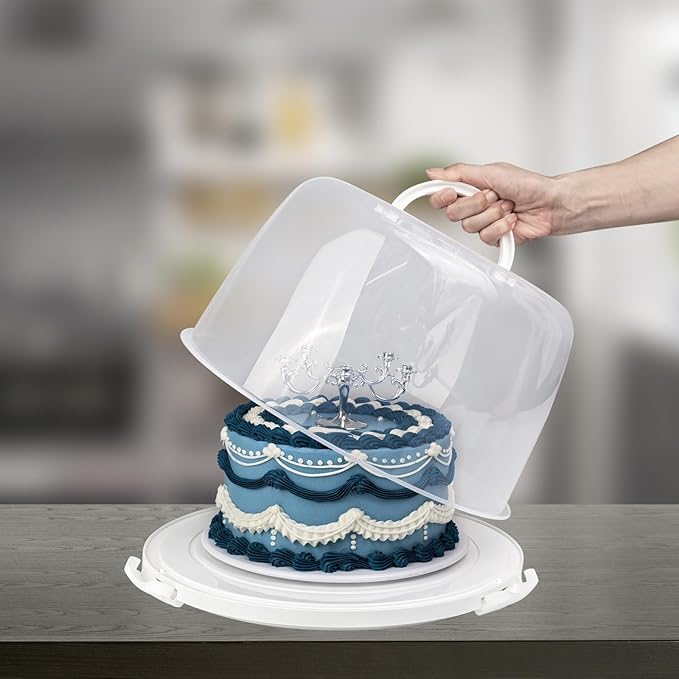 TMRIOPELP Tall Cake Carrier with Lid and Handle Insulated Cake Container Cake Transport Carrier Ideal for Pies Cupcakes and Pastries Perfect for Safe and Secure Cake Delivery (Grey, 12 inch)