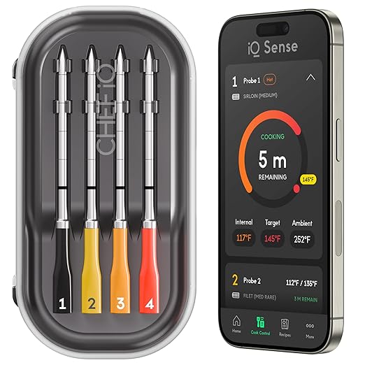 CHEF iQ Sense [2025 Model] | Smart Wireless Meat Thermometer | 4 Ultra-Thin Probes | WiFi Unlimited Range | 1000°F Heat Safe | 5 Sensors | BBQ, Grill, Oven, Smoker, Air Fryer | Gen3