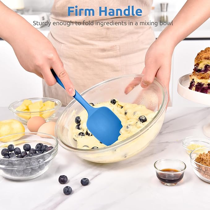 Heat Resistant Silicone Spoon Spatula: U-Taste 600ºF High Heat Flexible 11.38in Silicon Mixing Stirring Cooking Scraping Baking Bowl Scraper Seamless Spreader for Kitchen Nonstick Cookware (Lake Blue)